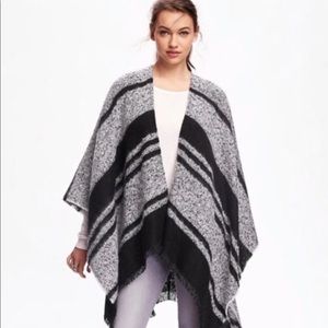 Old Navy Black and Gray Striped Knit Poncho